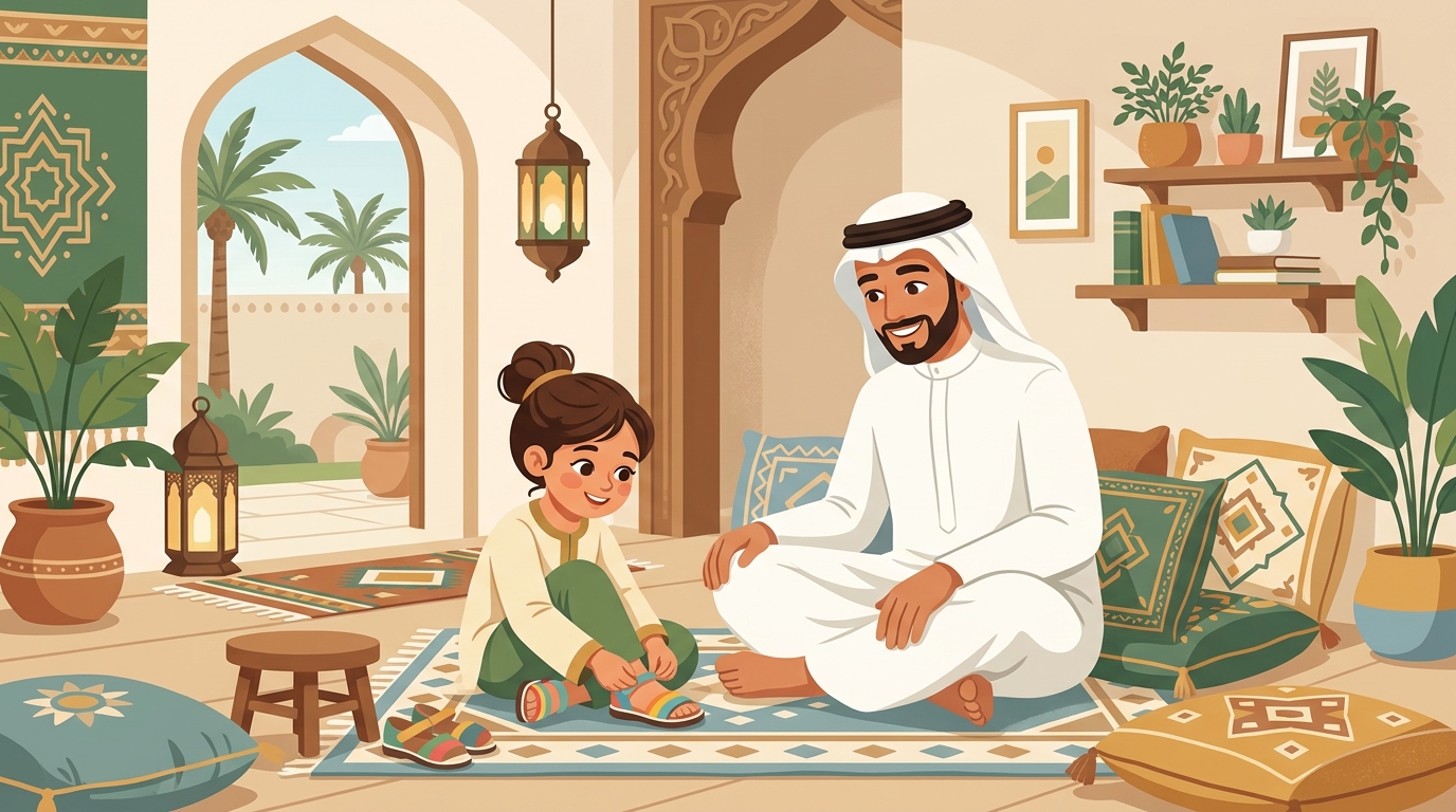 طفل صغير يرتدي ملابسه بنفسه بكل فخر