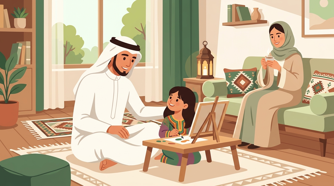 أب يلعب مع أطفاله في المنزل